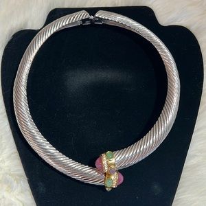 GIVENCHY Silver Pink Gripoix Hinged Collar Necklace